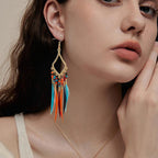 3 Pairs of Bohemian Earrings Set with Feather Tassel, Retro Boho Multicolor Long Fringe Tassels Feather Beaded Dangle Earring Hooks Jewelry for Women