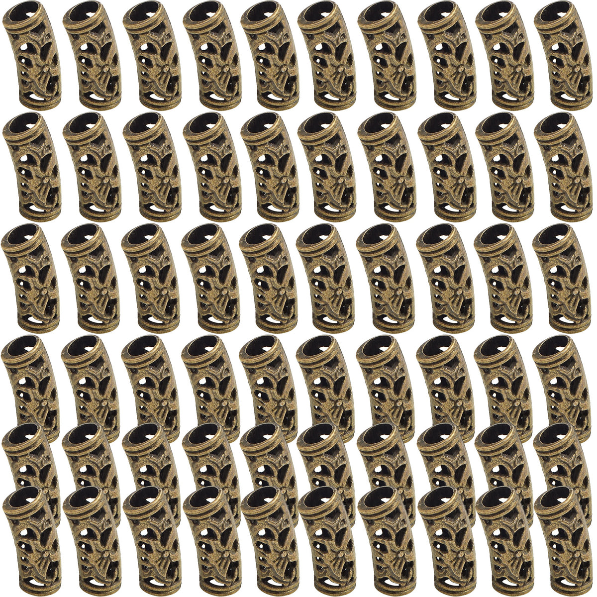 60pcs Tibetan Hollow Column Spacer Beads Alloy Large Hole Long Curved Tube Slide Loose Beads for DIY European Charms Jewelry Making Findings, 3 Colors, Hole: 5 mm
