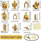 100 Grams Alloy Western Cowbo Cowgi Charms Antique Silver Mixed Cowb Boot Hat Horseshoe Dangle Pendants with 80pcs Split Rings for DIY Necklace Bracelet Earrings Jewelry Making