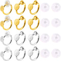 12pcs 2 Colors Clip-on Earring Converters Brass Earring Clips Components with 6 mm Flat Round Pad and 12pcs Clear Earring Cushions for Non-Pierced Ears DIY Jewelry Making Supplies
