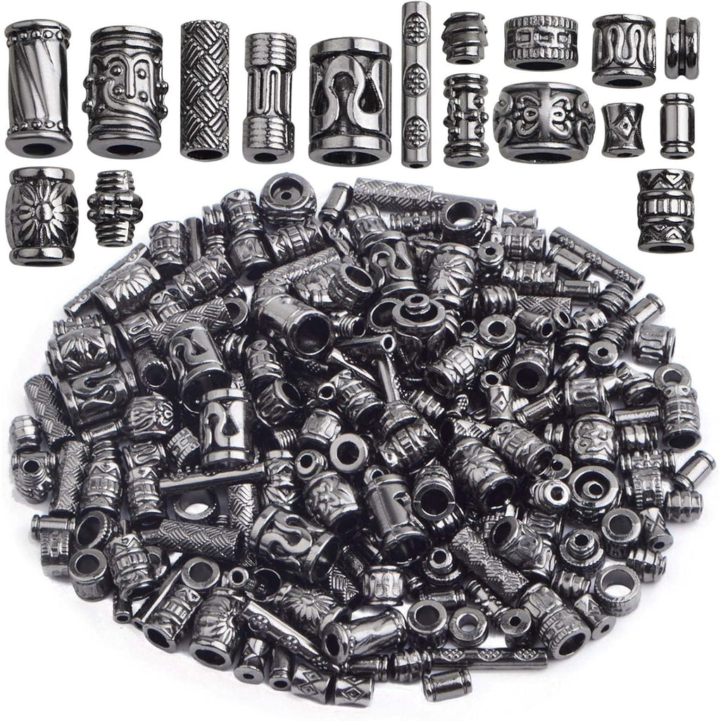 100 Gram Mixed Styles Column Spacer Beads Alloy Barrel Tube Bar Shape Loose Charm Beads Accessories for DIY Bracelet Jewelry Making Craft Decor, Gun Black