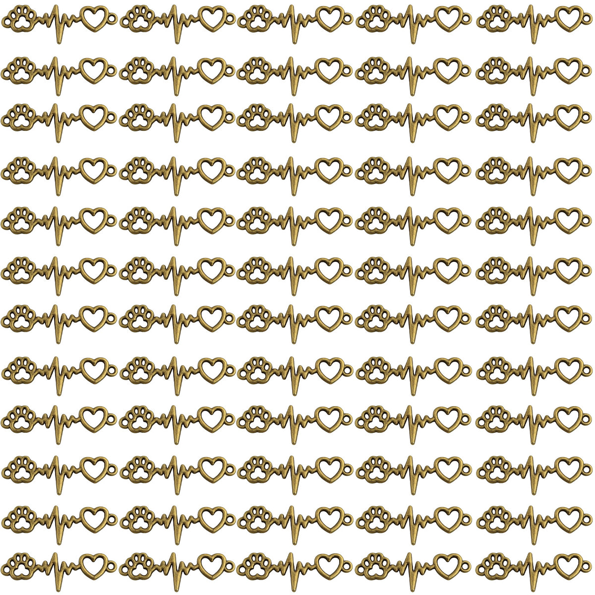 60pcs Dog Paw Print Heart Beating Charm Connectors Vintage Alloy Animal Footprint Lifeline Pulse Heartbeat Pendant Links for DIY Bracelet Necklace Jewelry Craft Making, 3 Colors
