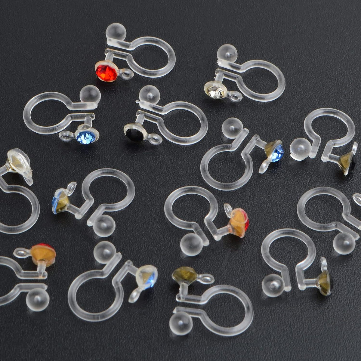 24pcs Clear Plastic Earring Clips Painless Resin Clip-on Earring Converter Components with Rhinestone for Non-Pierced Ears DIY Earrings Making Findings, 11 mm x 9.5 mm