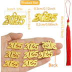 10pcs Graduation Tassels Red Handmade Tassel Grad Cap Decorations with 10pcs Golden 2025 Year Date Charms for 2025 Graduates Graduation Hats Ceremonies Parties Celebrations
