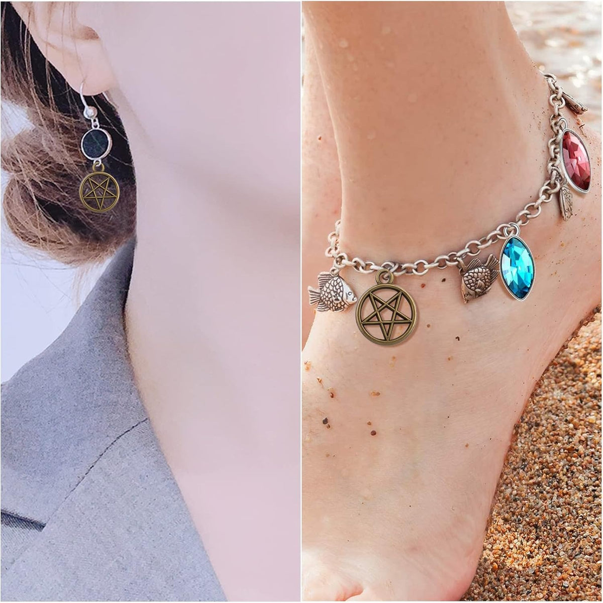 50pcs Silver Pentacle Star Charms Alloy Star Pentagram Pendants Protection Lucky Pentacle Charms Jewelry Making Accessory for DIY Crafts Necklaces Bracelets Earrings