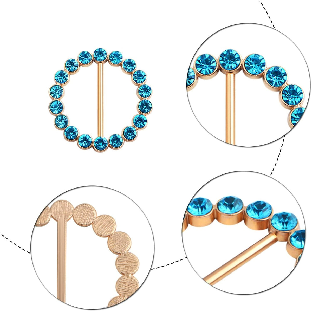 10 Pieces Metal Round Scarf Ring Clips Waist Buckle Circle Clip T-Shirt Silk Tie Pin Clips with Bling Rhinestone for Women Fashion Clothes Hat Belt Decor, 10 Colors