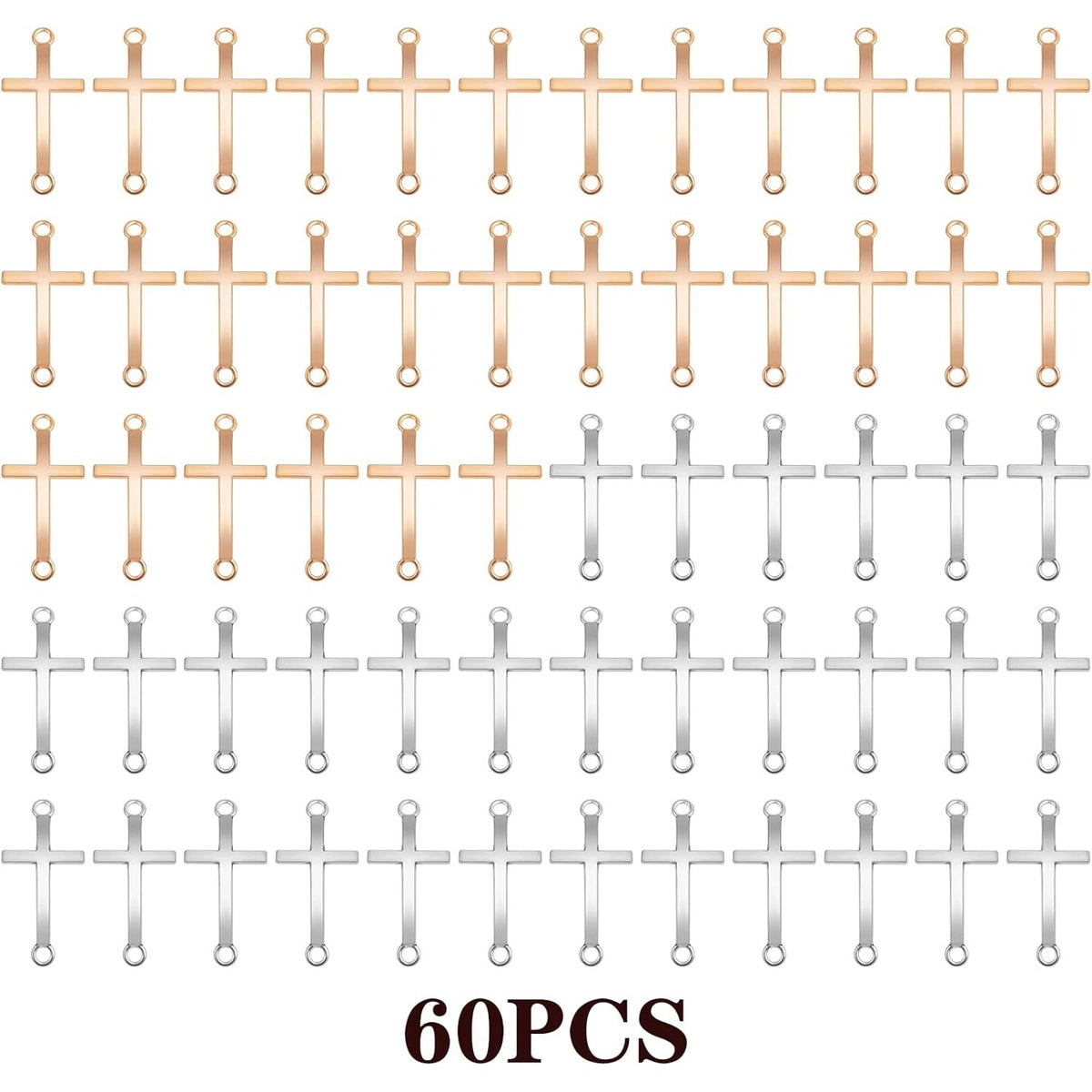 60 Pieces Cross Charms Connectors Alloy Double Loop Cross Links Crucifix Center Dangle Pendants for DIY Bracelet Necklace Jewelry Making Decoration Prayer, 2 Colors