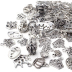 100g Antique Silver King Crown Charms Alloy Crown Pendant Charms Mixed Styles Jewelry Crown Charms for DIY Bracelet Jewelry Making Crafts Supplies