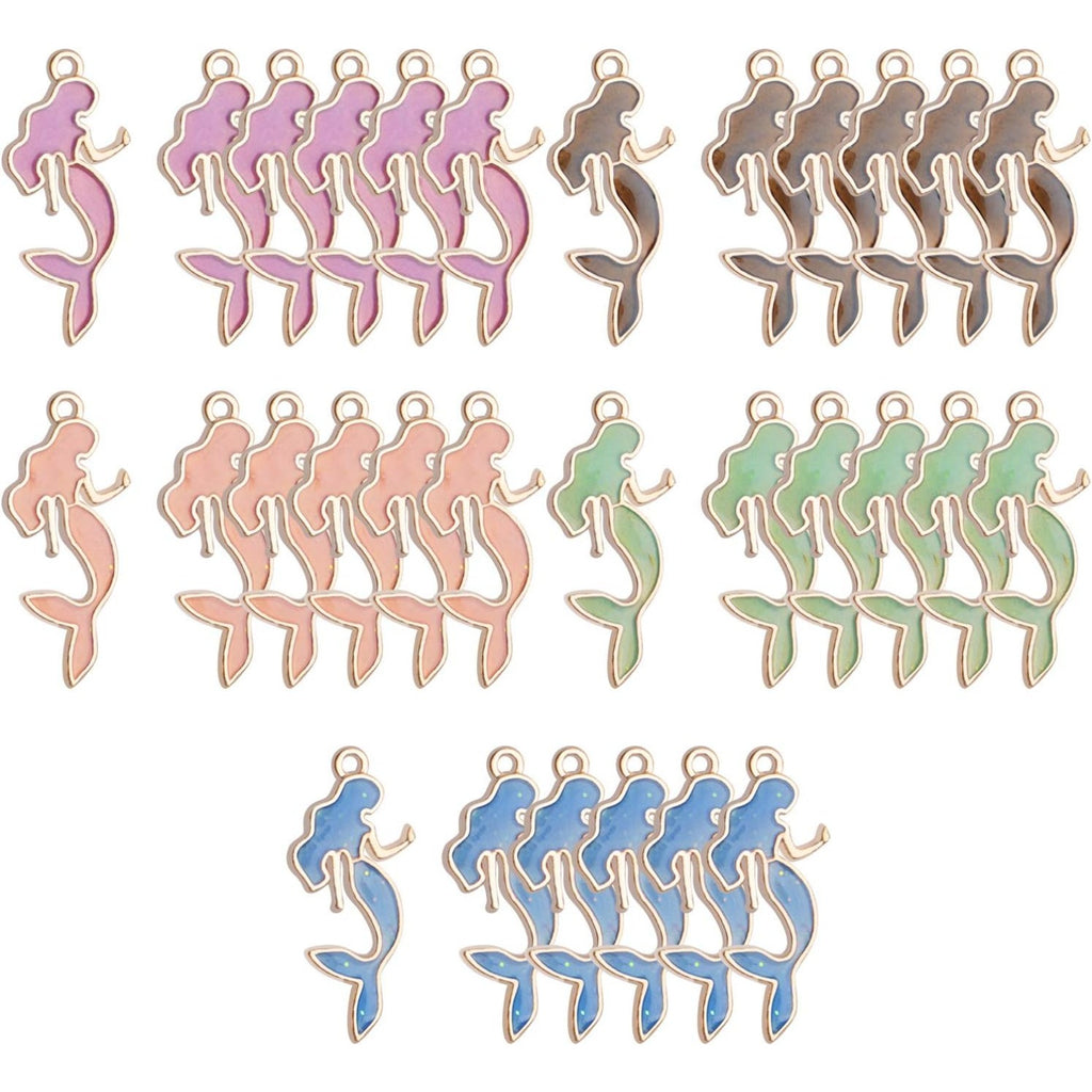 Enemal Mermaid Charms, 30pcs Gold Plated Oil Drip Enamel Pendants for Jewelry Making, Bracelets, Necklace Craft Supplies, 13 * 29mm