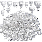 100g (About 120-170pcs) Mixed Bright Silver Bail Beads,Spacer Bead,Bail Tube Beads,Bracelet Charms,Necklace Pendants for Jewelry and Craft Making