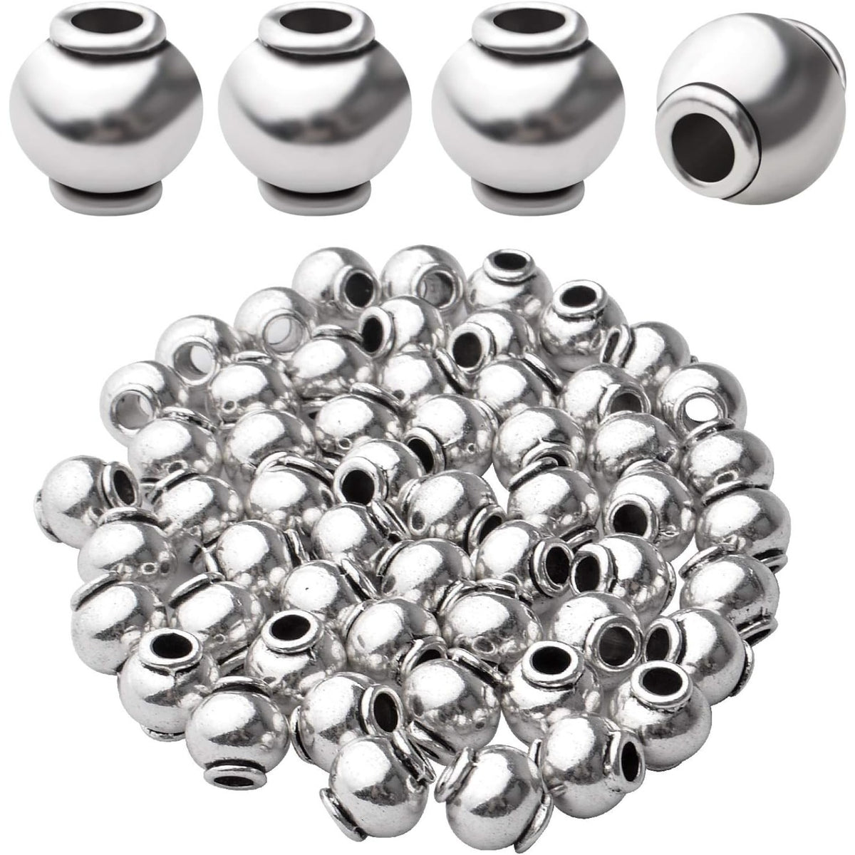 50pcs 8mm Antique Silver Lantern Shape Alloy Tibetan Beads Round Spacer Beads for Jewelry Making