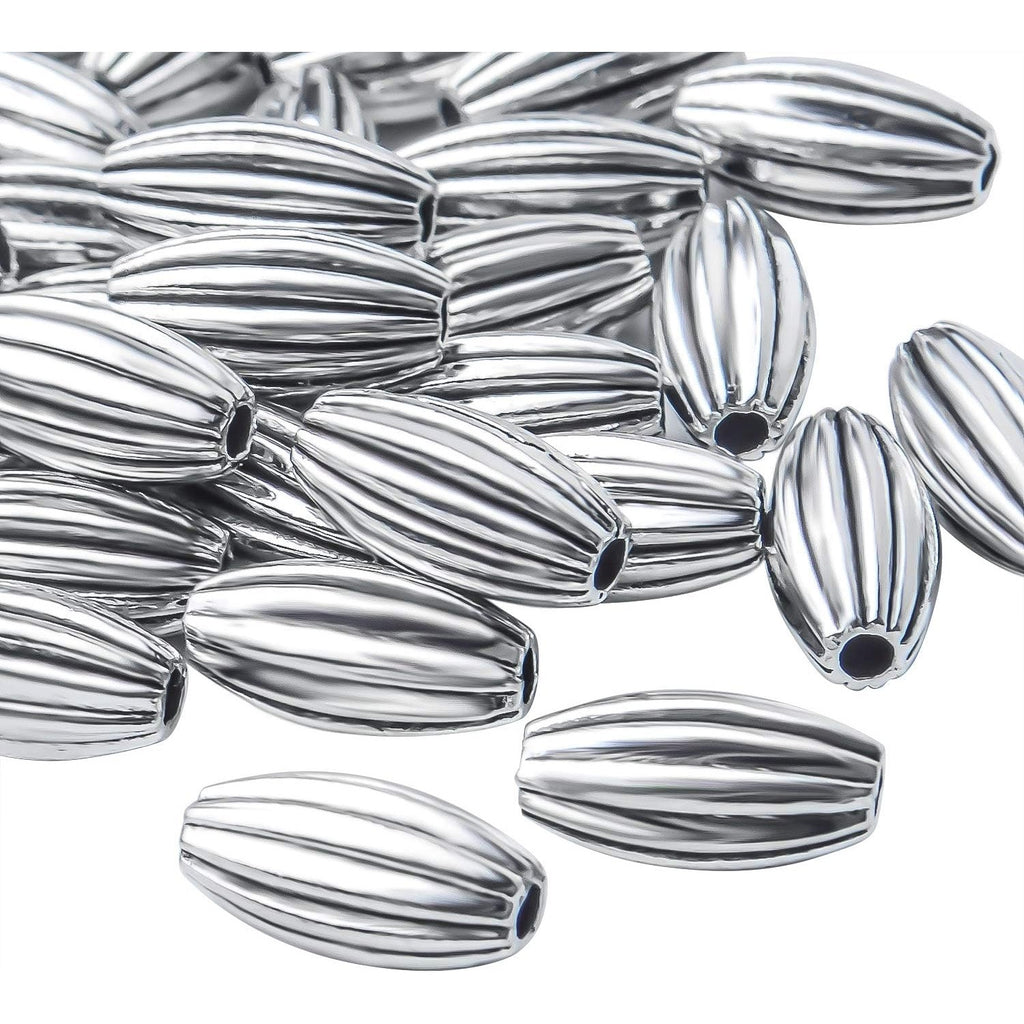 100pcs Antique Silver Oval Rice Shape Bead Spacers Tibetan Beads Jewelry Beads Spacer Bead Charms with A Box for DIY Bracelet Necklace Jewelry Making