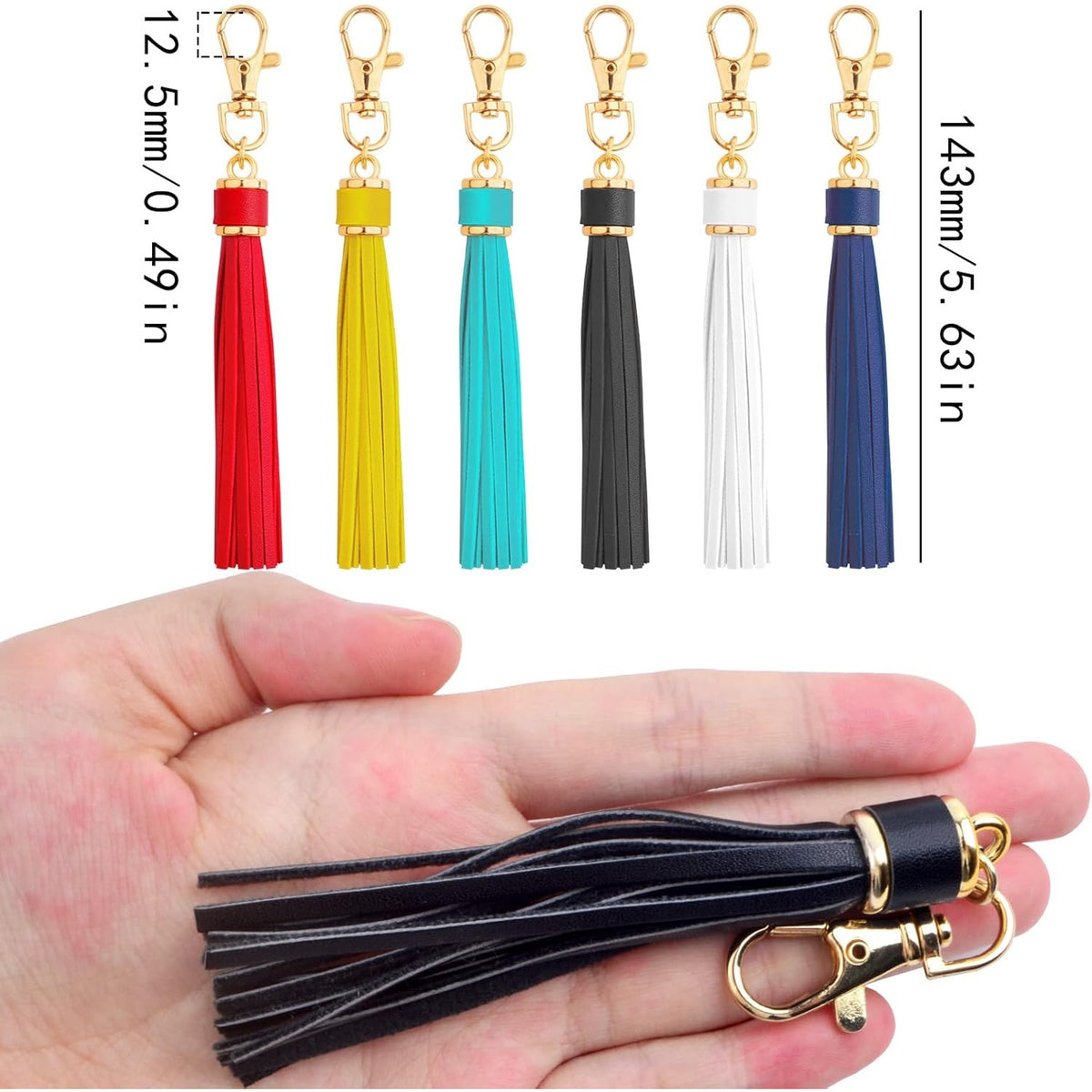 6pcs Colorful PU Leather Tassel KeyChains With Swivel Lobster Clasp Metal Tassel Key Chains Charm Handmade Accessories for Women Handbag Purse Phone Car Jewelry Making