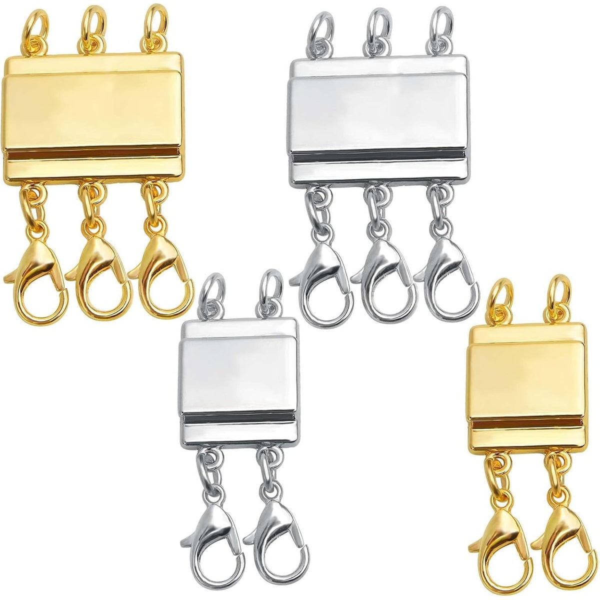 4pcs 2 Sizes Multiple Layering Necklace Clasp Connectors Multi Strands Slide Clasp Lock Magnetic Tube Clasps with A Box for Layered Bracelet Jewelry Craft Making, 2 Colors