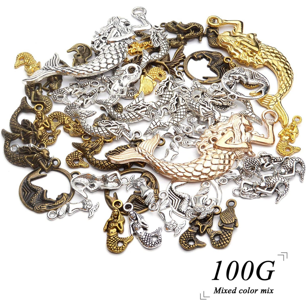 100g Mixed Mermaid Charms Alloy Charms Tibetan Pendant for DIY Bracelet Necklace Jewelry Making Findings Craft Supplies