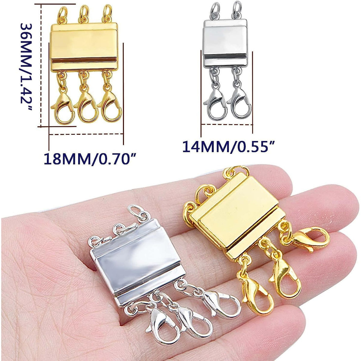 4pcs 2 Sizes Multiple Layering Necklace Clasp Connectors Multi Strands Slide Clasp Lock Magnetic Tube Clasps with A Box for Layered Bracelet Jewelry Craft Making, 2 Colors
