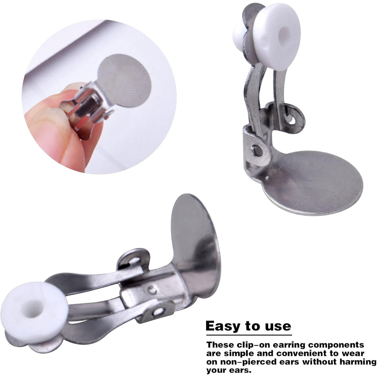20pcs Round Flat Back Tray Earring Clips Stainless Steel Non-Pierced Earrings Converter Components with 20pcs Silicone Earring Findings Pad Base for DIY Jewelry Making