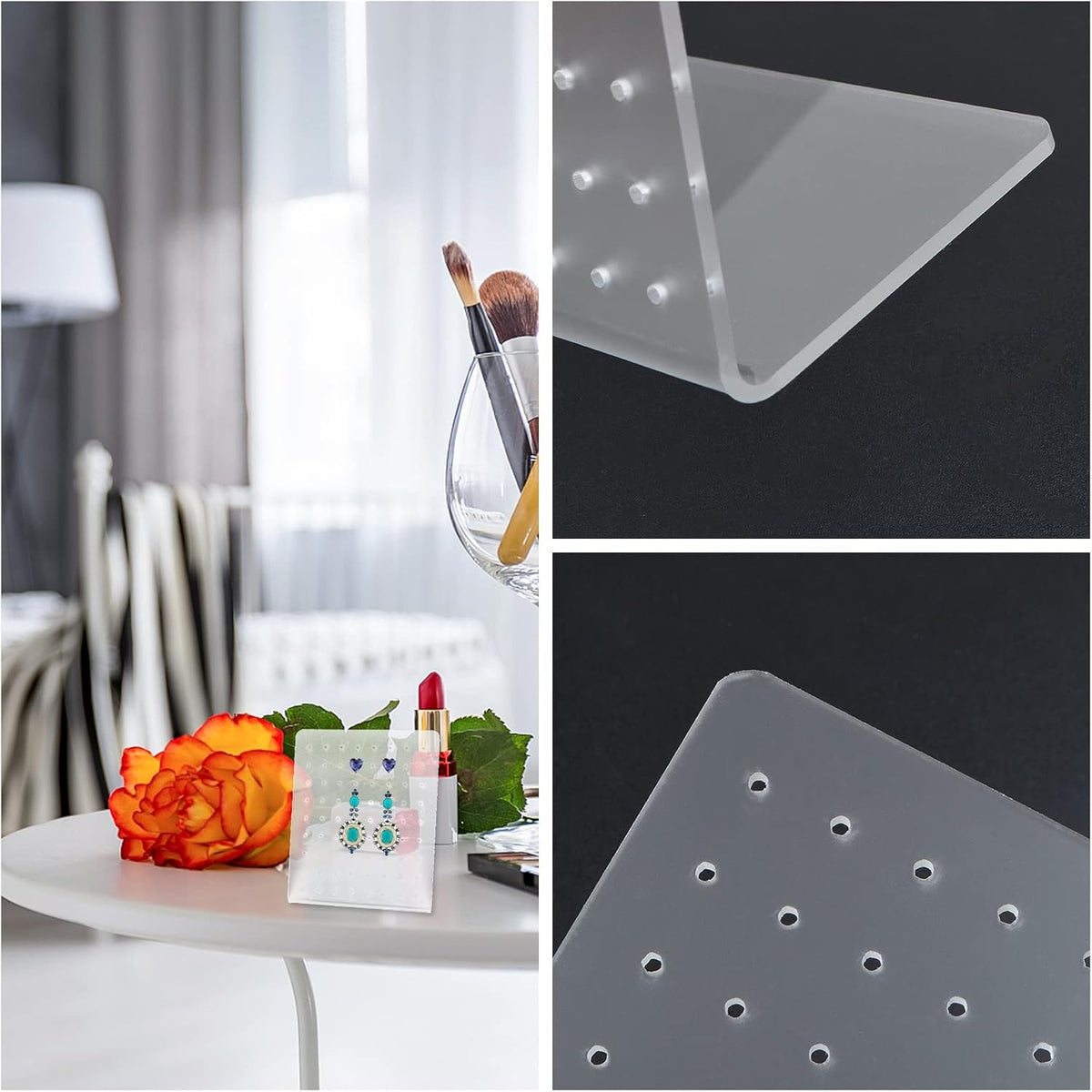 3pcs 3 Styles Earring Display Holders with Holes Plastic Earring Display Stand L-Shape Ear Studs Show Showcase Holders Organizer for Jewelry Display Hanging Earrings, 3 Colors