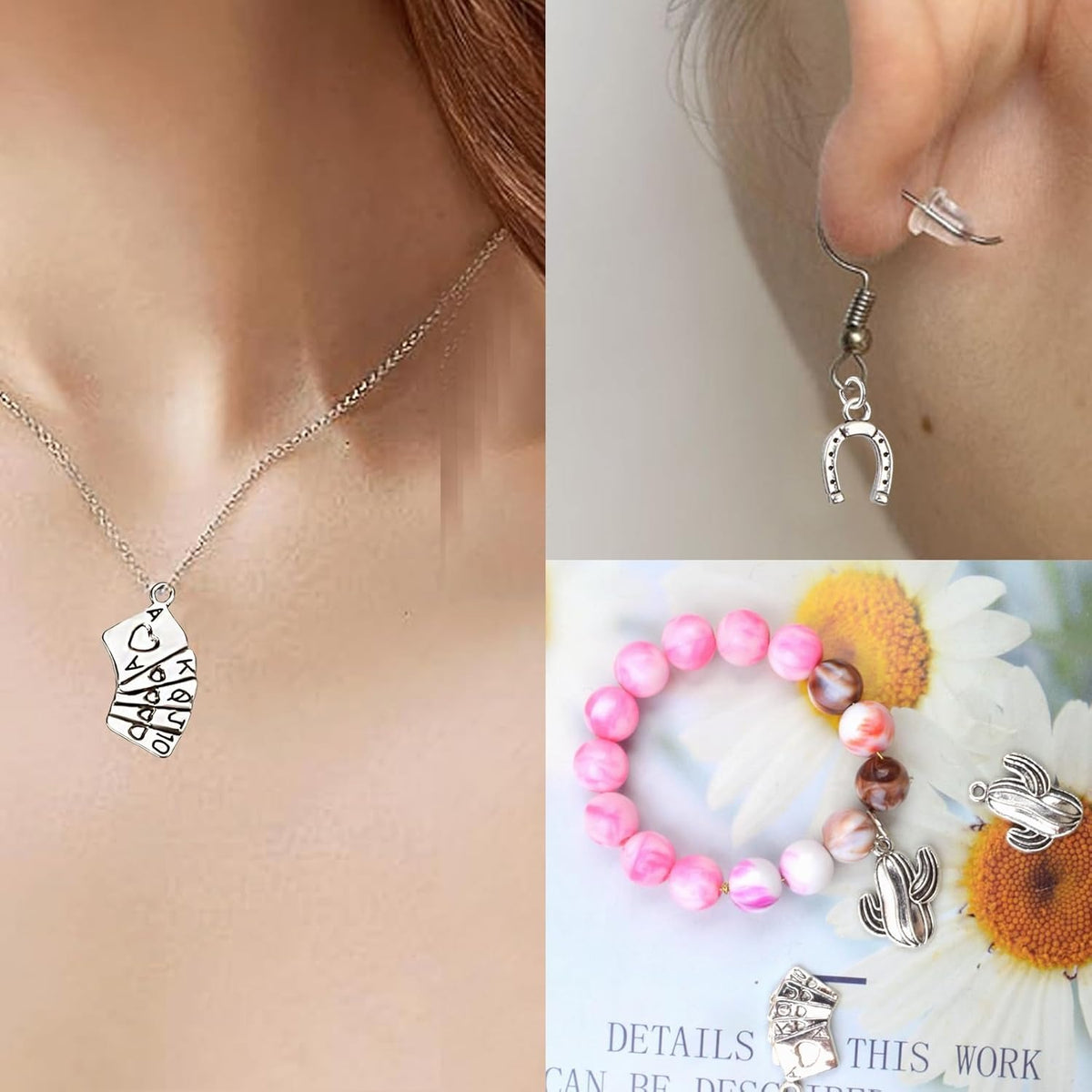 100 Grams Alloy Western Cowbo Cowgi Charms Antique Silver Mixed Cowb Boot Hat Horseshoe Dangle Pendants with 80pcs Split Rings for DIY Necklace Bracelet Earrings Jewelry Making