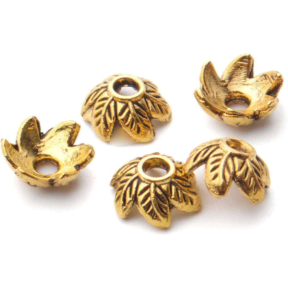 Spacer Bead Caps, 200 Pcs Tibetan Style Flower, Gold, 7 x 3.5 mm, Hole: 1.8 mm, Antique Finish
