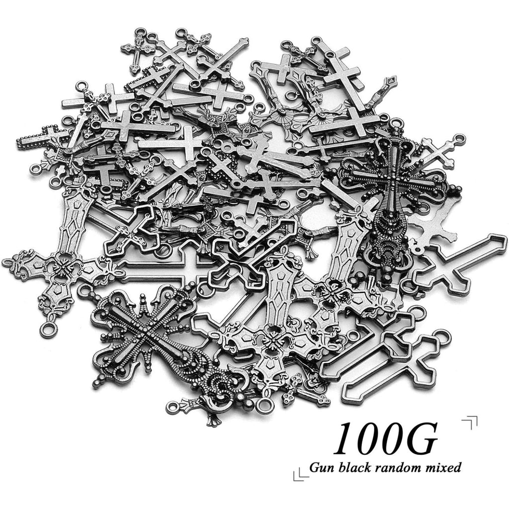 100g Rosary Cross Charms Alloy Rosary Center Charm Jewelry Charms Crucifix Cross Pendants for Necklace Earring DIY Jewelry Making Crafts Supplies