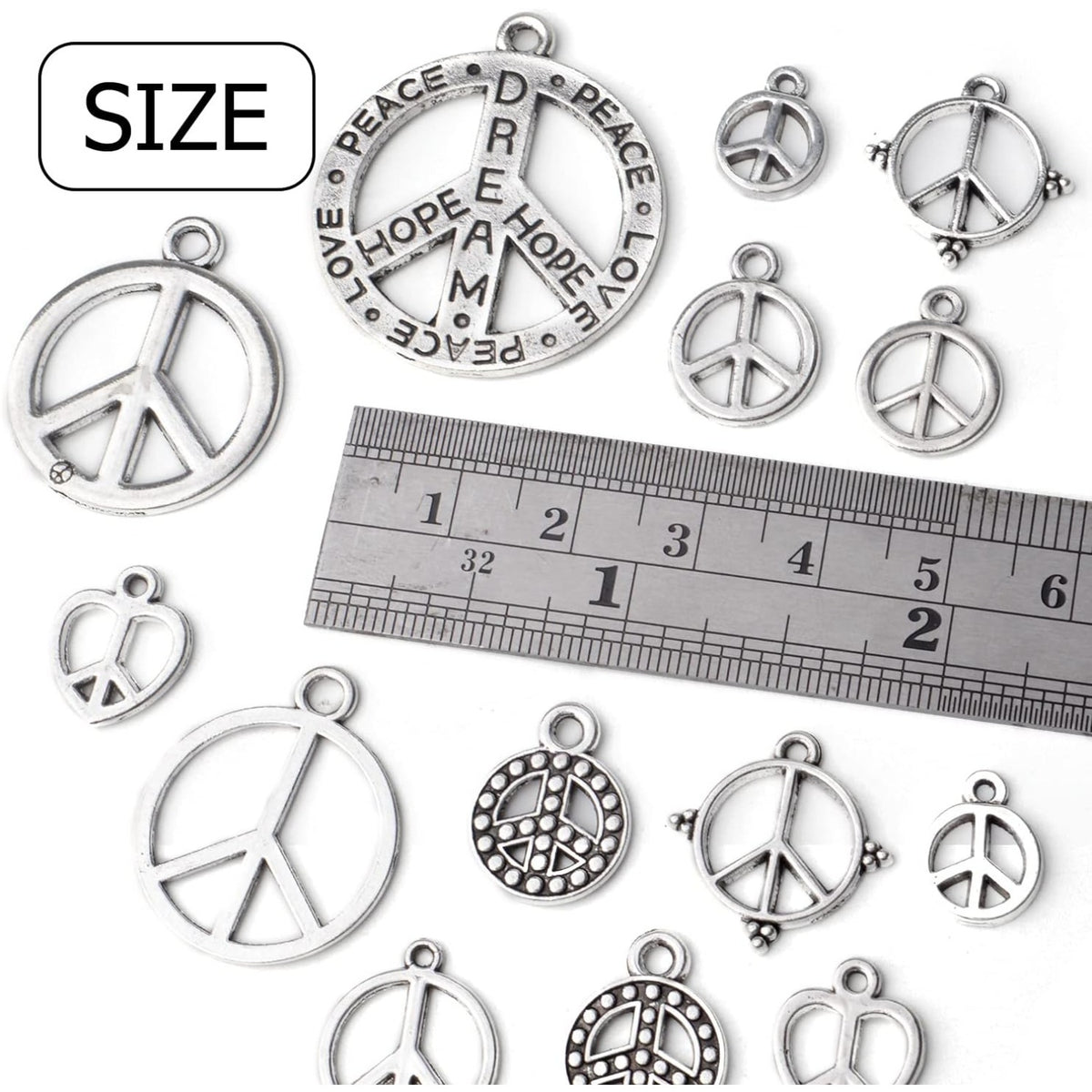 100g Antique Silver Peace Symbol Charms Alloy Peace Sign Charm Jewelry Pendant Charms for Necklace Bracelet DIY Jewelry Making Crafts Supplies