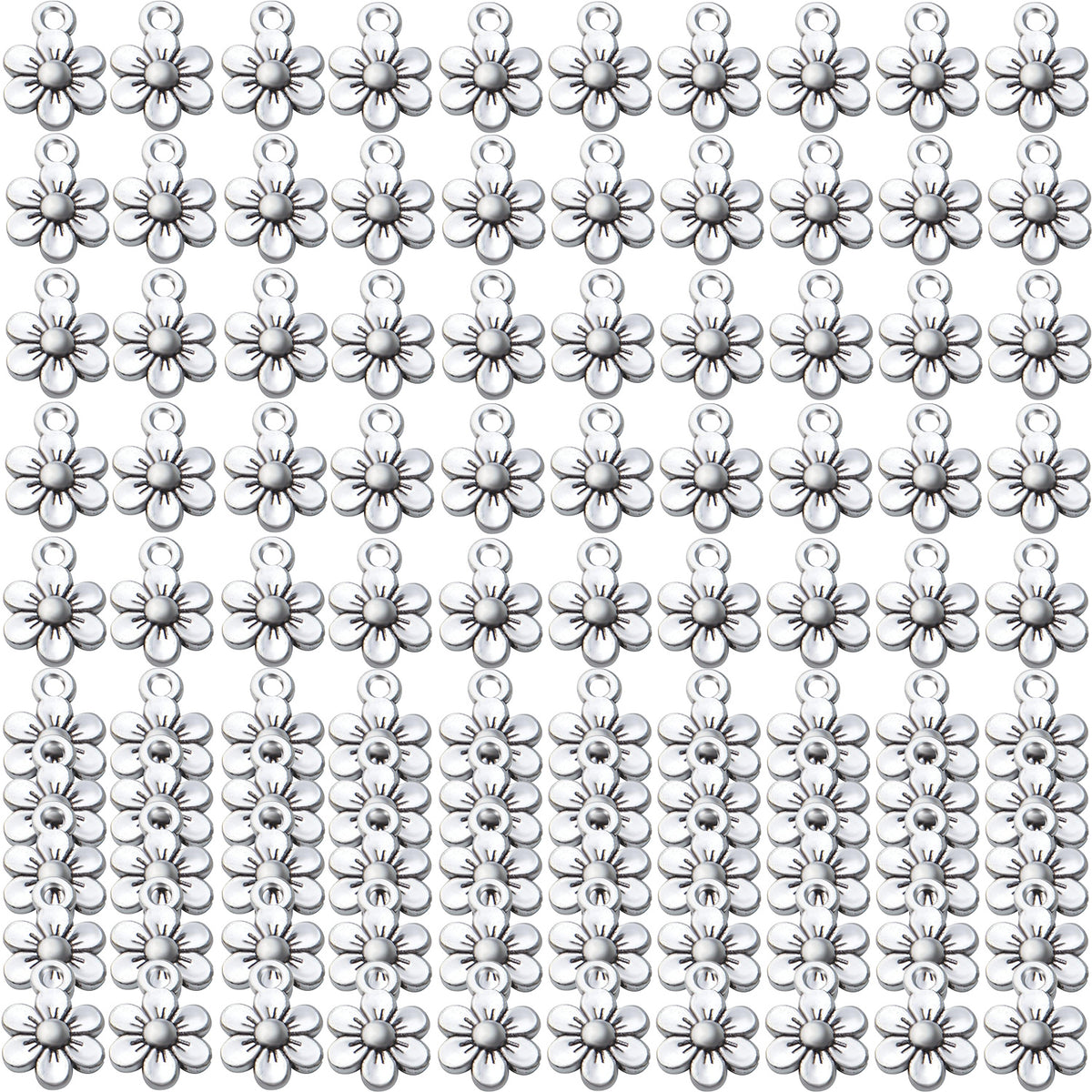 100pcs Alloy Flowers Charms Pendants Vintage Flower Charm Bead Jewelry Finding Pendants Craft Supplies Pendant for DIY Necklace Earring Crafts Making,4 Colors