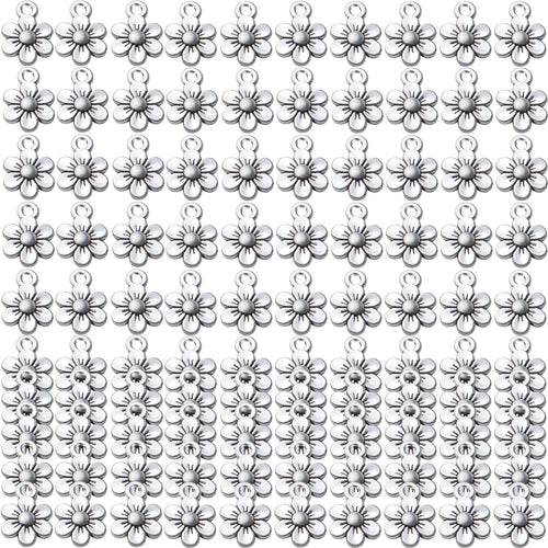100pcs Alloy Flowers Charms Pendants Vintage Flower Charm Bead Jewelry Finding Pendants Craft Supplies Pendant for DIY Necklace Earring Crafts Making,4 Colors