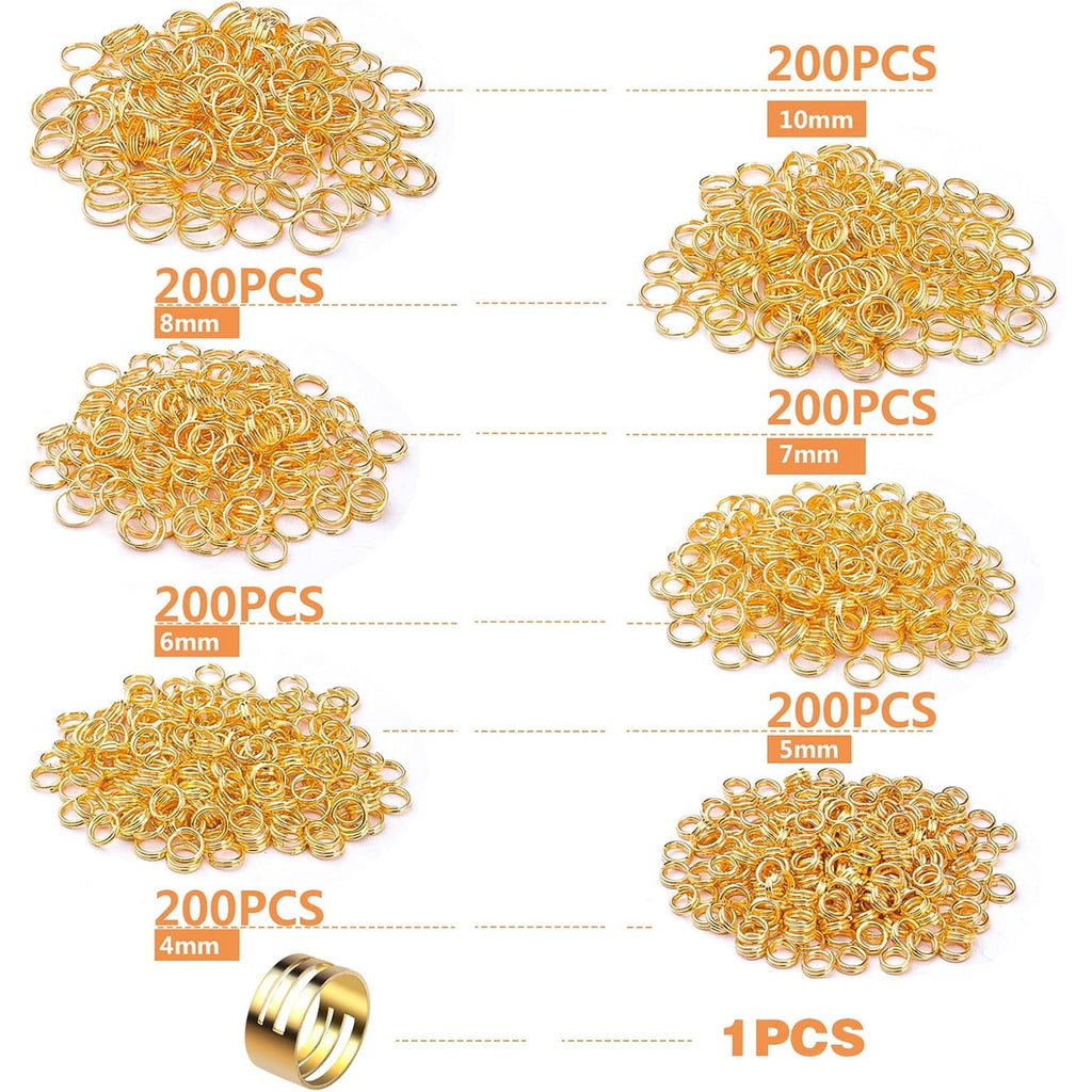 1200pcs Golden Split Jump Rings Double Closed Jump Rings Jewelry Split Rings with a Craft Jump Loop Opener for DIY Art Crafts Handmade Decoration, 4mm/5mm/6mm/7mm/8mm/10mm