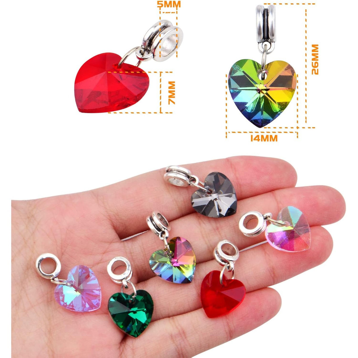 24pcs 6 Colors Heart Shaped Dangle Pendants Charms Faceted Crystal Heart Bead Charms with Bail Hanger for DIY Necklace Earrings Bracelets Jewelry Making