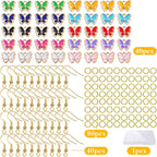 40pcs 10 Colors Enamel Butterfly Charm Pendants and 40pcs Golden Plated Earring Hooks with 80pcs Open Jump Rings, A Plastic Box for DIY Jewelry Making Handmade Supplies