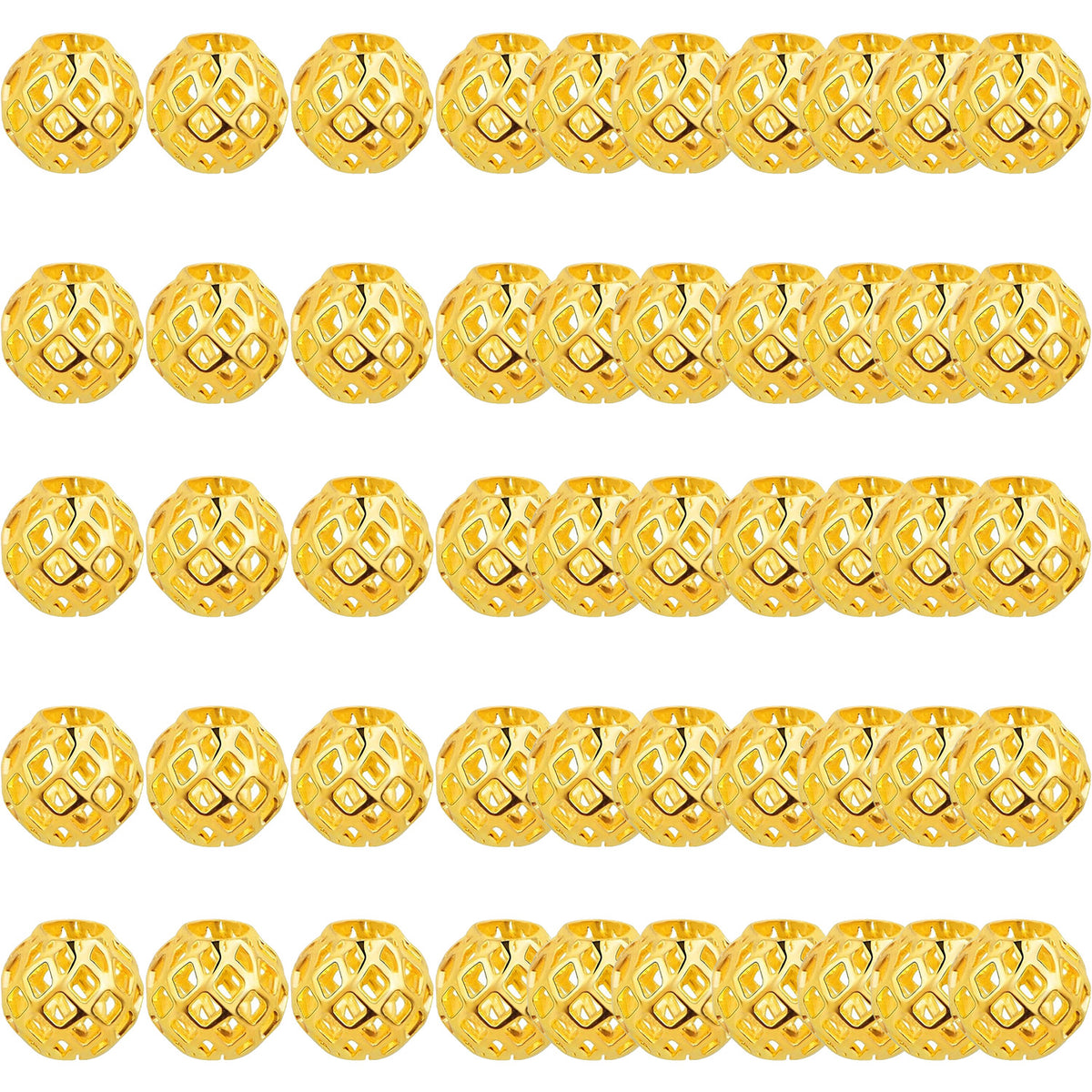 50pcs 8 mm Round Hollow Spacer Beads Brass Filigree Hollow Out Large Hole Loose Ball Beads with a Box for DIY Bracelet Necklace Earrings Jewelry Making, 5 Colors, Hole: 4 mm