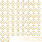 50pcs Pentacle Star Charms Alloy Round Vintage Pentagram Pendants Protection Lucky Pentagram Charms for DIY Bracelets Necklaces Craft Jewelry Making Accessory, Golden, 24.5 mm x 20 mm