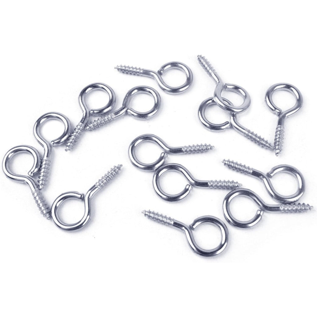100 Pieces 1 inch Eye Hooks Small Screw Eyes Metal Eye Shape Screw Hooks Self-Tapping Screws Hooks Ring, Silver