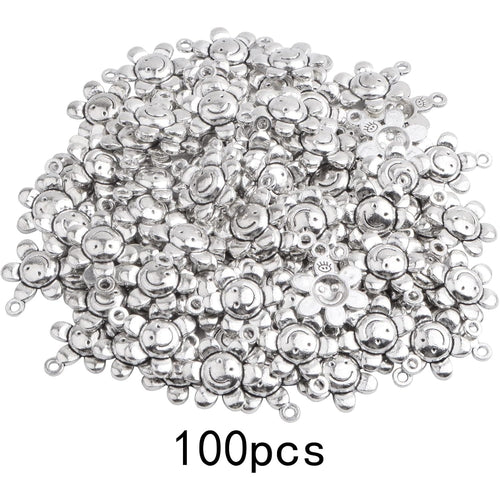 100pcs Antique Silver Smiley Sunflower Charms Alloy Sun Flower Smile Face Dangle Pendants Jewelry Findings Accessories for DIY Bracelet Necklace Earrings Crafts Making