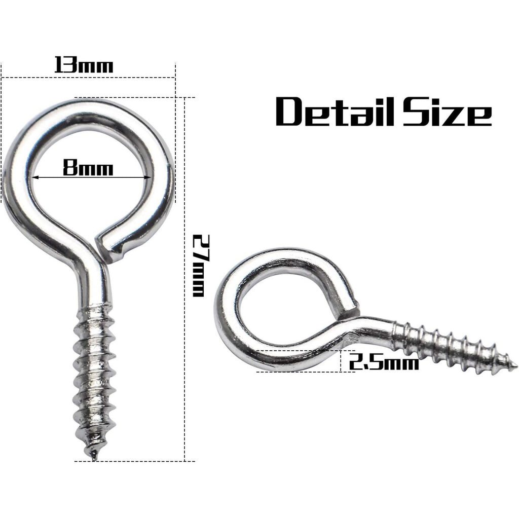 Eye Hooks Screw-in,100pcs Metal Eyes Hooks Eyelets Screw Threaded Self Tapping Eyelet Hooks 27x13mm for Resin Crafts Projects Outdoor Indoor Hanging