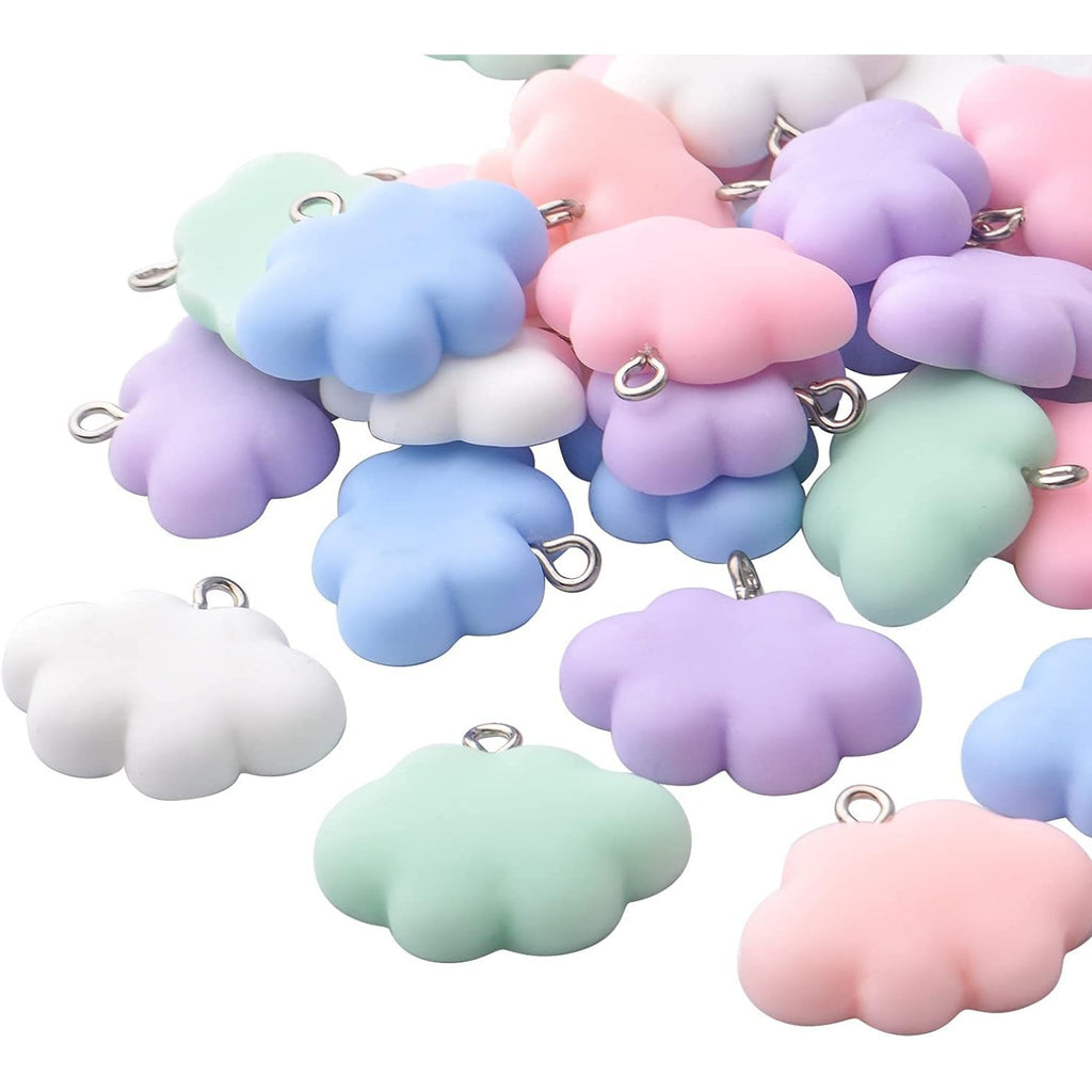 30pcs Cloud Charm Pendant Colorful Resin Charms 3D Cartoon Cloud Charms Resin Cloud Keychains for DIY Jewelry Necklaces Bracelets Earrings Making