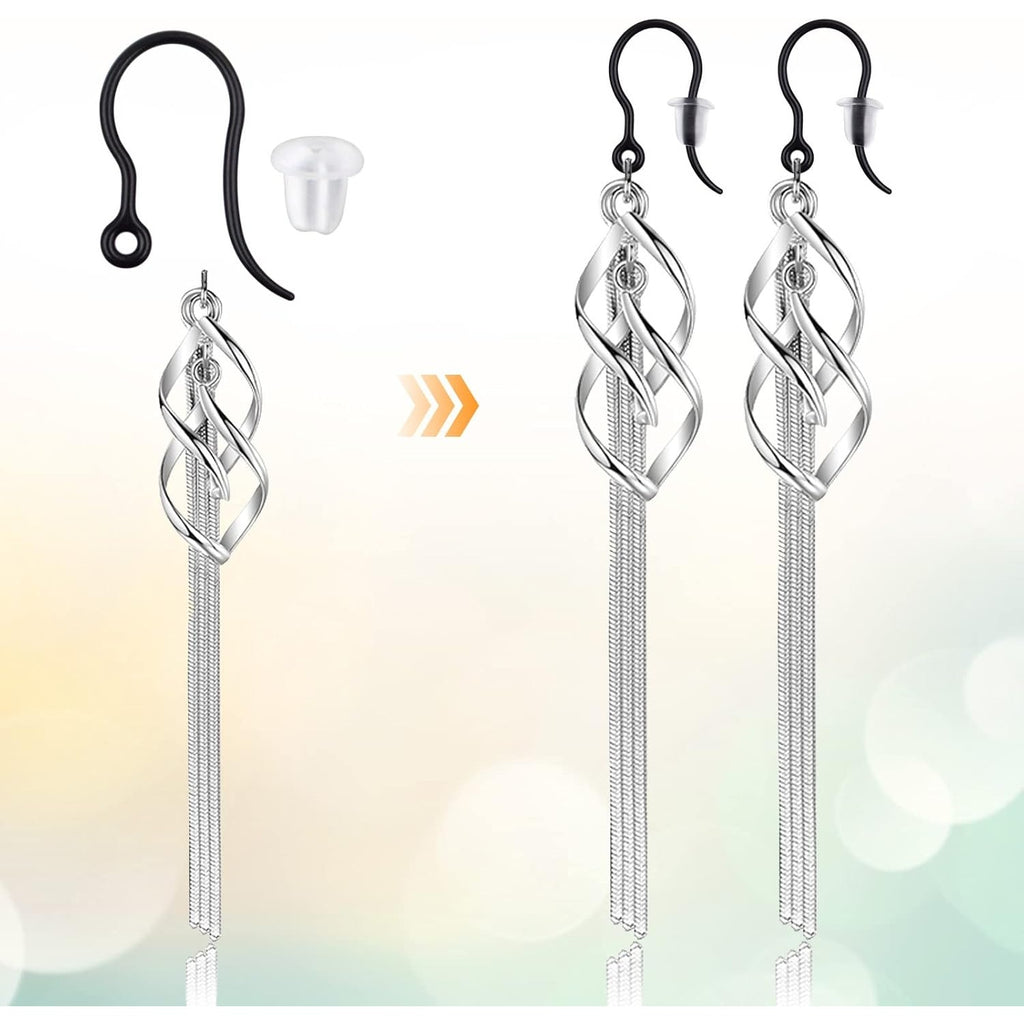 100pcs Black Plastic Earring Hooks French Earwire Fish Hooks with Loop and 100pcs Clear Earring Safety Backs for Women DIY Earrings Jewelry Making