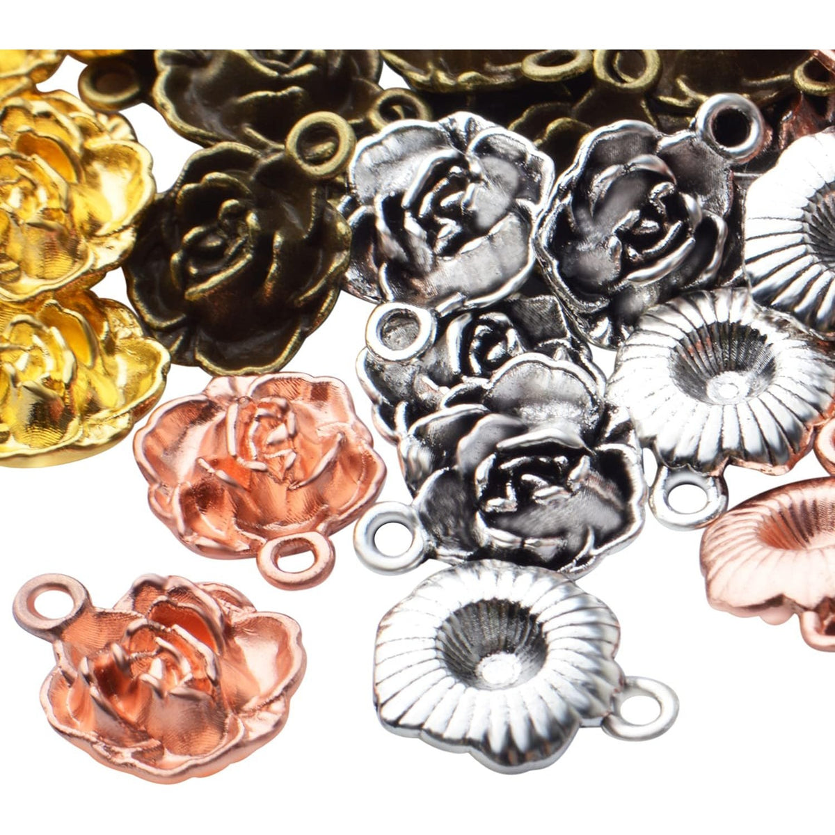 60pcs Rose Pendant Charm Tibetan Alloy Rose Flower Charms Pendants Flower Bead Charms DIY Earrings Bracelet Necklace Jewelry Making for Birthday Valentine's Gifts,4 Colors