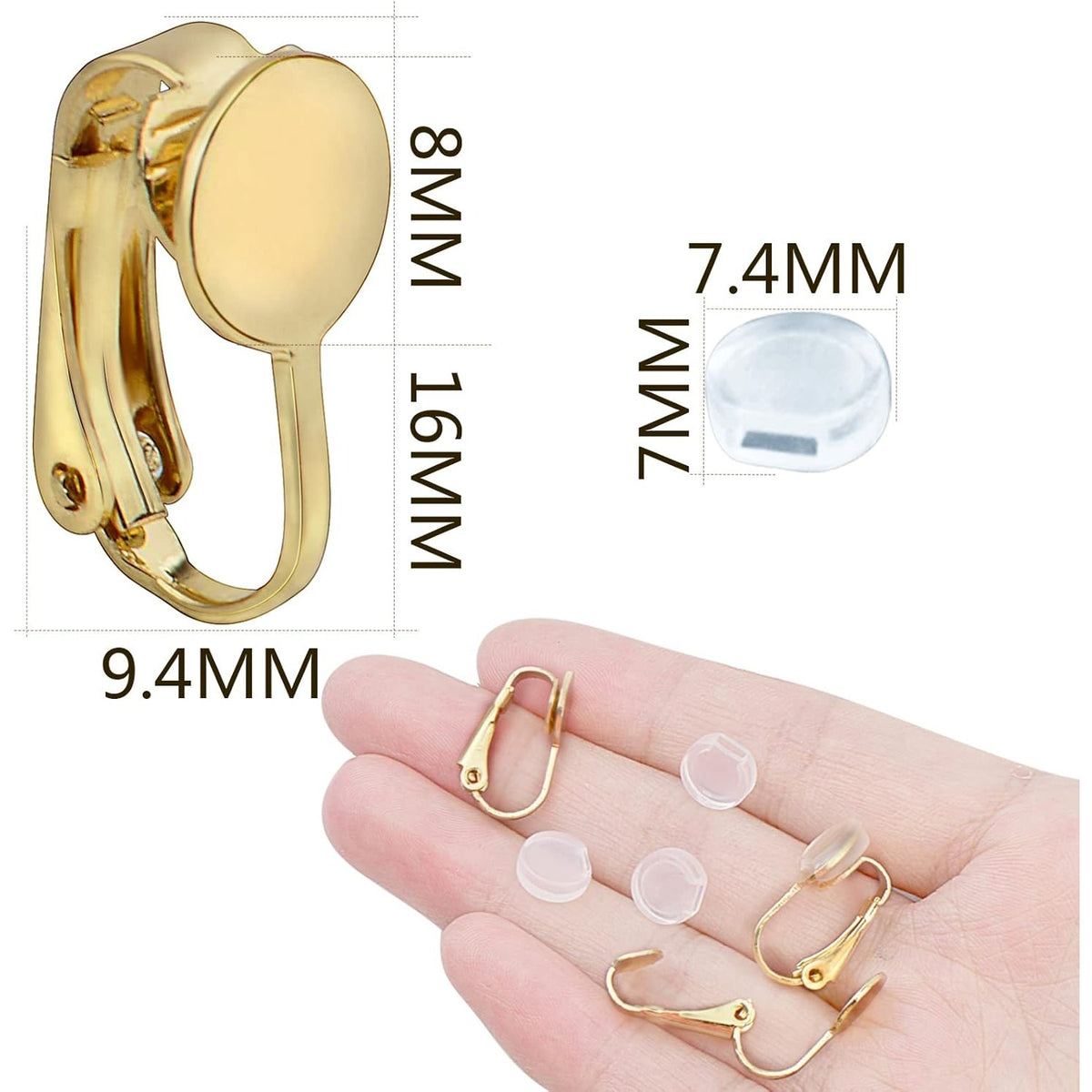 20pcs Clip-on Earring Converters Brass Round Flat Back Tray Earring Clips Components with Silicon Earring Pads for DIY Earrings Design Jewelry Making Findings, Gold and Silver
