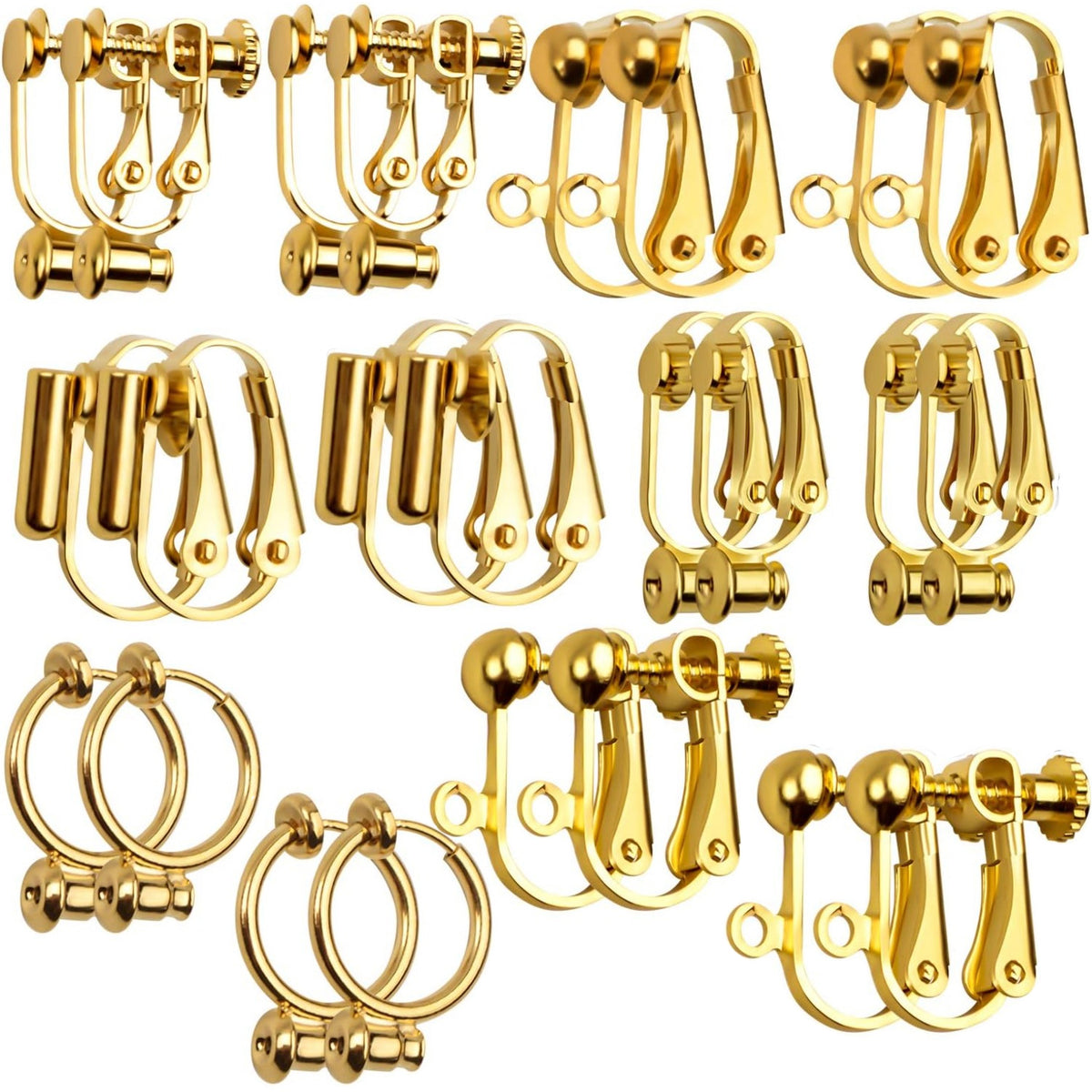 Clip-on Earring Findings,12 Pairs 6 Styles Earring Converters Components for Non Pierced Ears for Jewelry Making, Golden & Silver