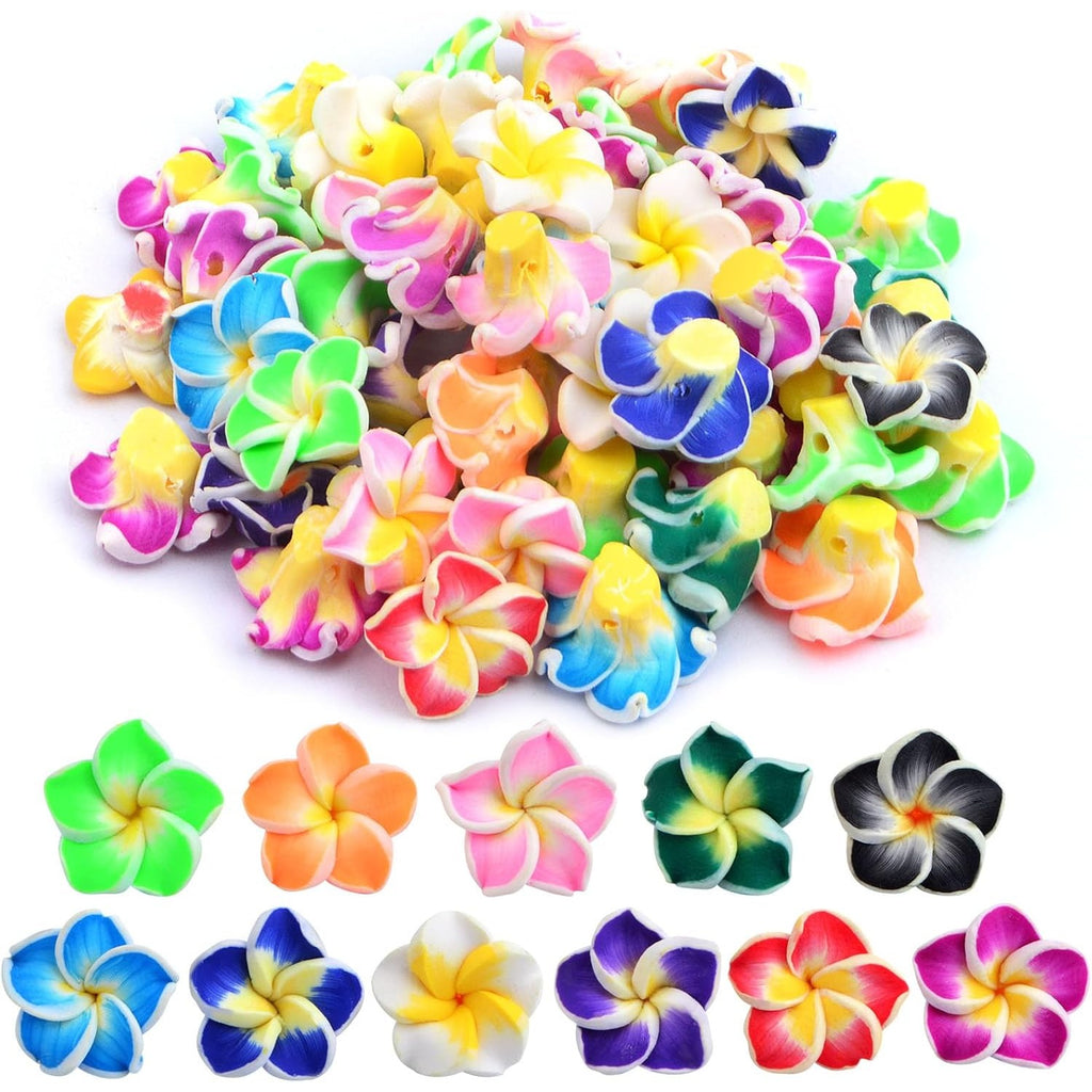 50pcs Mixed Colors Polymer Clay Flower Beads Soft Pottery Spacer Beads 5 Petal Summer Floral Hawaiian Beach Loose Charm Beads for DIY Crafts Earrings Jewelry Making Supplies