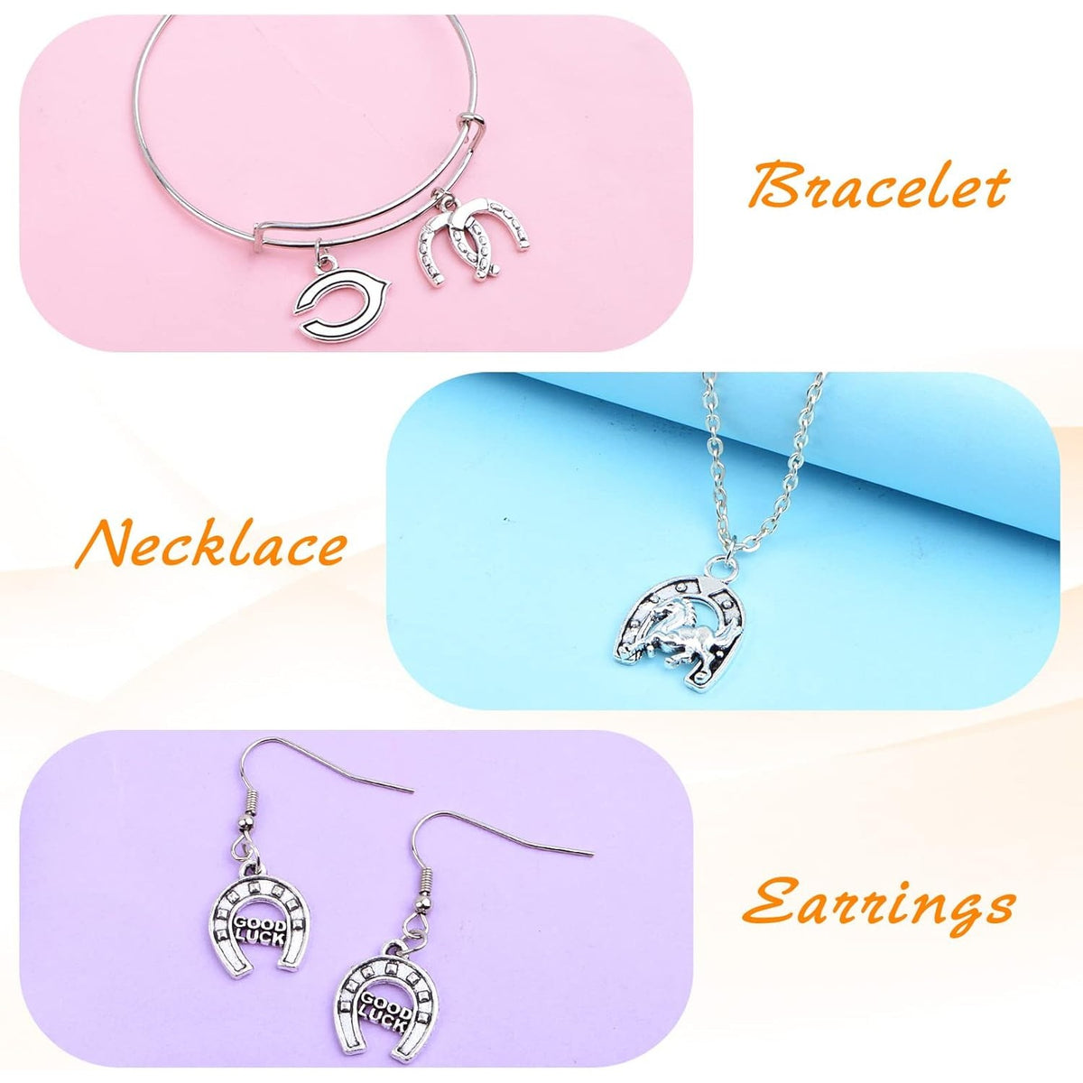 60pcs Antique Silver Horseshoe Charms Vintage Alloy Western Lucky U Shape Horseshoe Dangle Pendants for DIY Bracelet Necklace Earrings Jewelry Making, 6 Styles