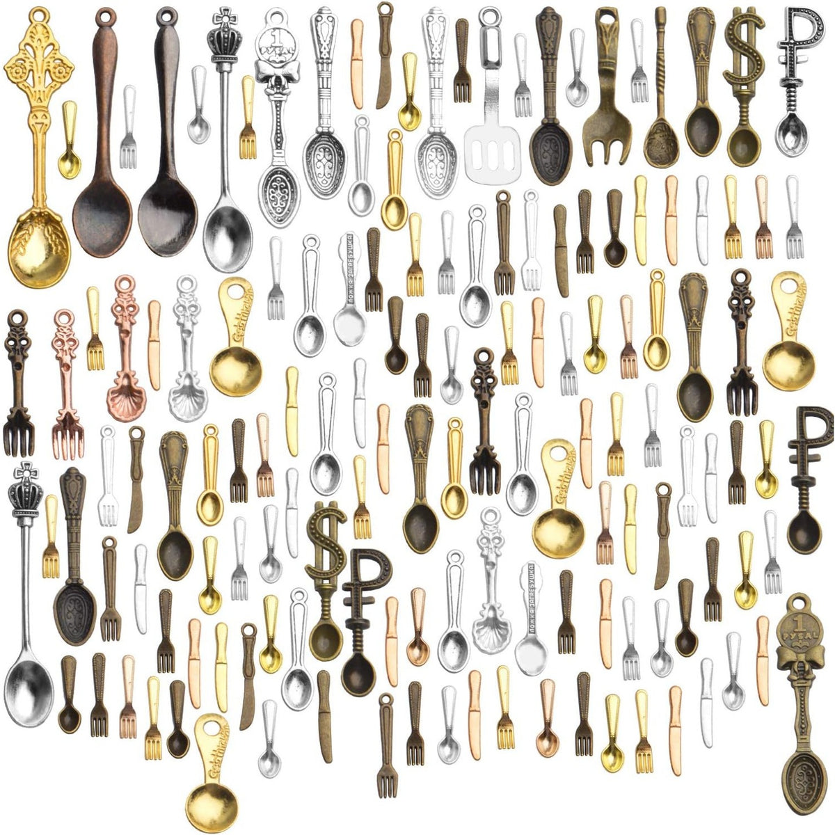 Tableware Charms,100g (80-120pcs) Fork Knife Spoon Tableware Pendants Mixed Kitchen Theme Charms Craft Supplies for DIY Necklace Bracelet