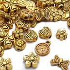 100 Gram(About 130-170pcs) Antique Gold Alloy Heart Butterfly Flower Beads Charm Bead Spacers Jewelry Findings Accessories for Bracelet Necklace Jewelry Making