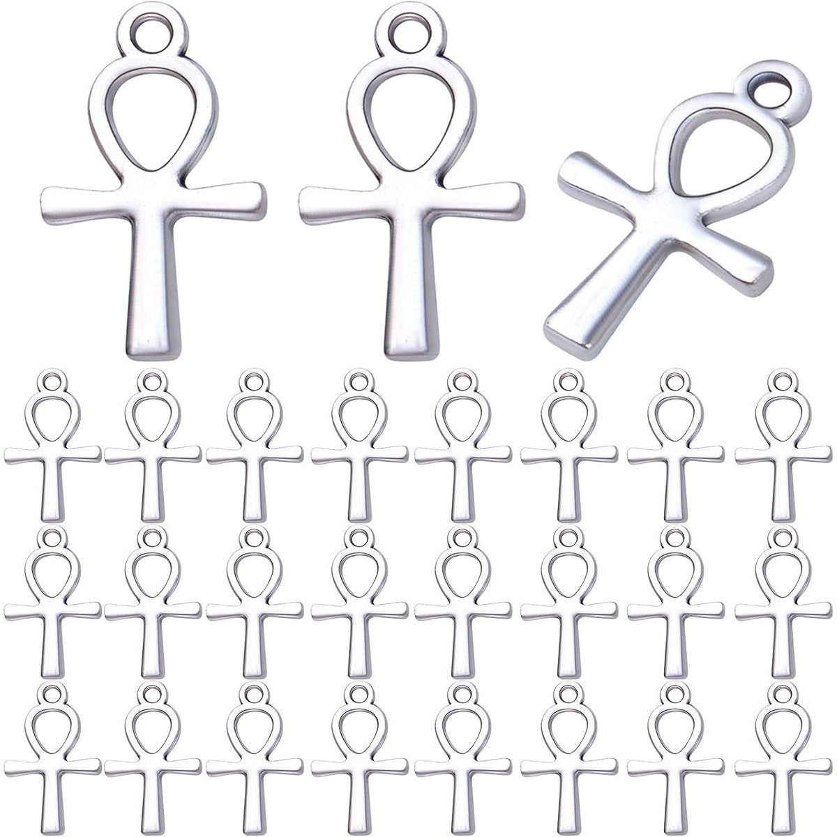 100pcs Antique Silver Double Sided Cross Charms Tibetan Alloy Religious Crucifix Crosses Pendants for DIY Crafts Necklace Bracelet Jewelry Making Sunday School Party Favors