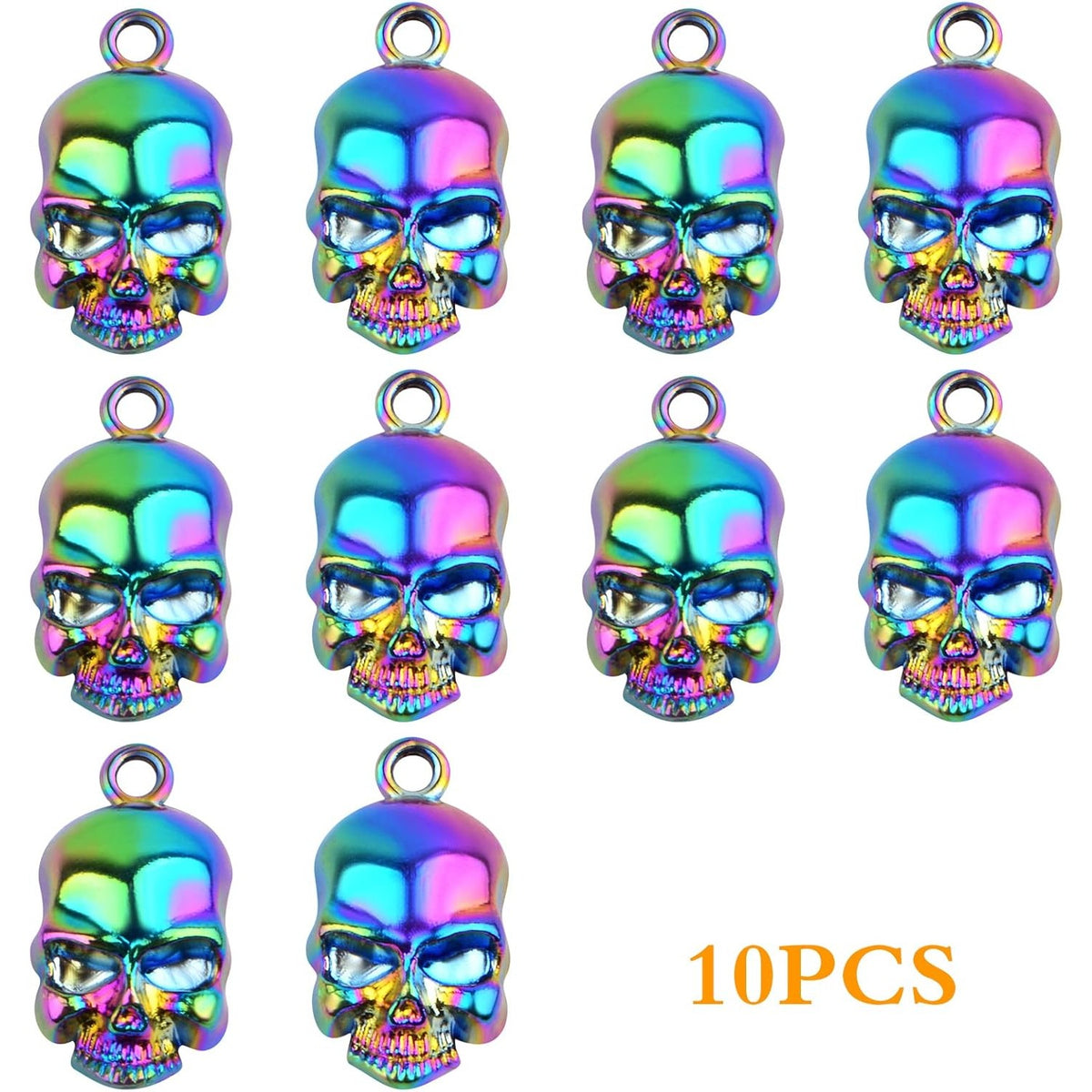10 Pieces Rainbow Color Skull Head Charms Metal Skull Halloween Dangle Pendants Hanging Ornaments Craft Supplies for DIY Necklace Bracelet Jewelry Making Decor