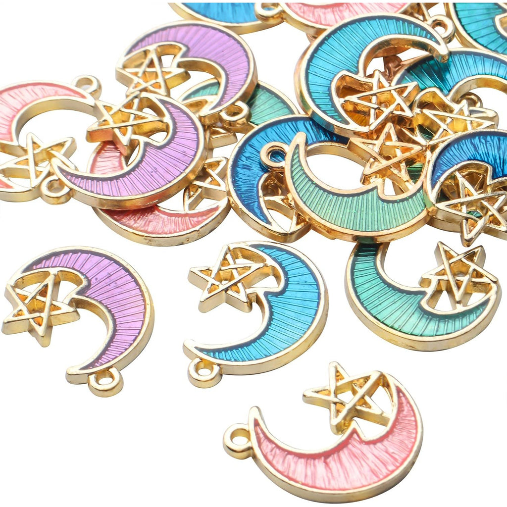 24pcs Enamel Moon Star Charms Celestial Charms Pendants Crafts Supplies for DIY Earring Necklace Bracelet Jewelry Making Accessories,6 Colors