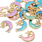 24pcs Enamel Moon Star Charms Celestial Charms Pendants Crafts Supplies for DIY Earring Necklace Bracelet Jewelry Making Accessories,6 Colors