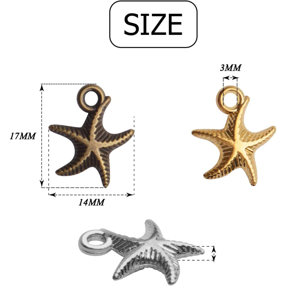 60pcs Antique Starfish Charms Sea Animal Charm Pendant Jewelry Making Accessories for DIY Necklace Bracelet Keychain